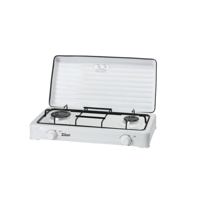 Zománcozott gázrezsó, 2 égő, Fedővel, Gázcsap Biztonsággal, LPG, 1600 / 900 W, 0,307 kg/h, 30mbar, Fehér