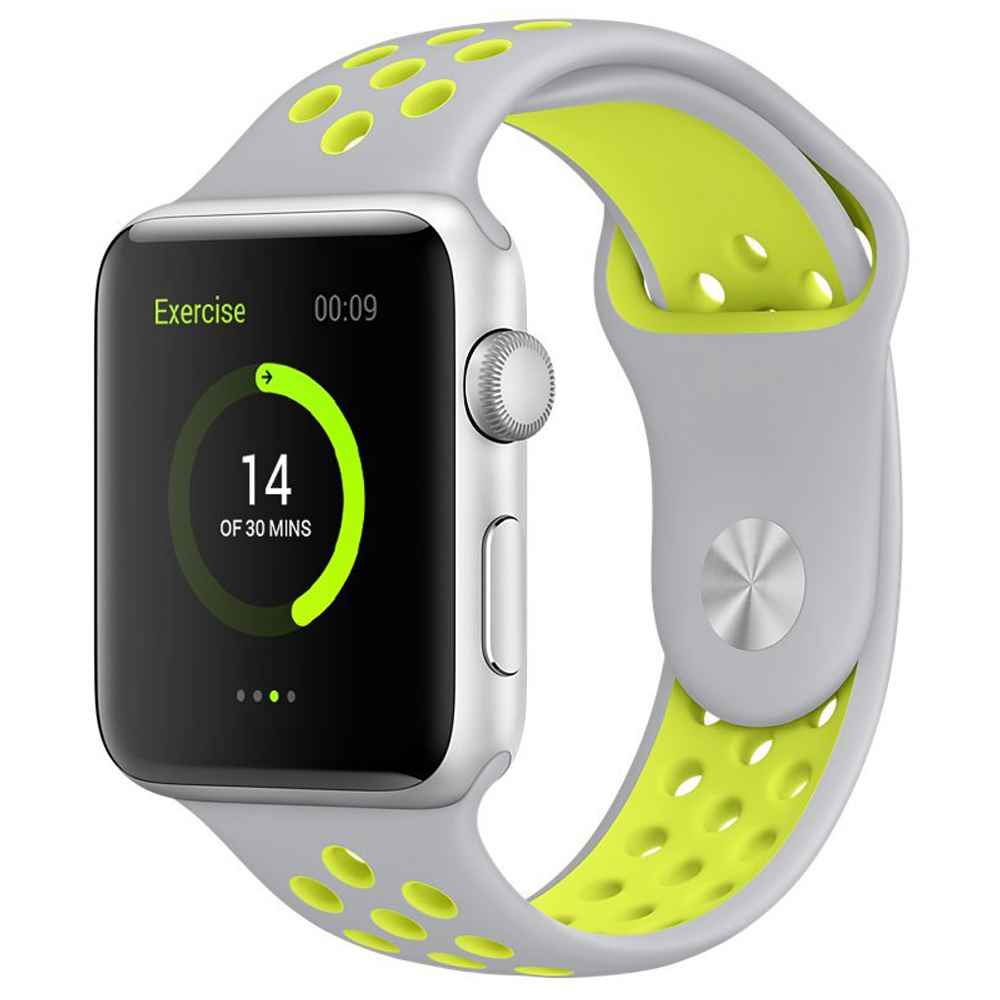 Curea Silicon pentru Apple Watch 6/5/4/3/2/1, Edition, Sport, Nike+, 44 mm diagonala, Silver / Verde