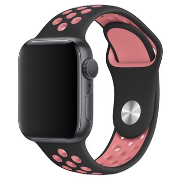 Curea Silicon pentru Apple Watch 6/5/4/3/2/1, Edition, Sport, Nike+, 44 mm diagonala, Negru / Roz Curea Silicon pentru Apple Watch 6/5/4/3/2/1, Edition, Sport, Nike+, 44 mm diagonala, Negru / Roz