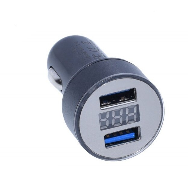 Incarcator Auto 2 x USB 3,1 A elSales ELS-1224-31A, Voltmetru Inclus, Afisaj Digital, Tensiune de alimentare 12V - 24V, Design Ergonomic, Negru