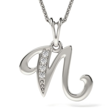 Lantisor cu pandantiv din aur alb model Litera N Lantisor cu pandantiv din aur alb model Litera N