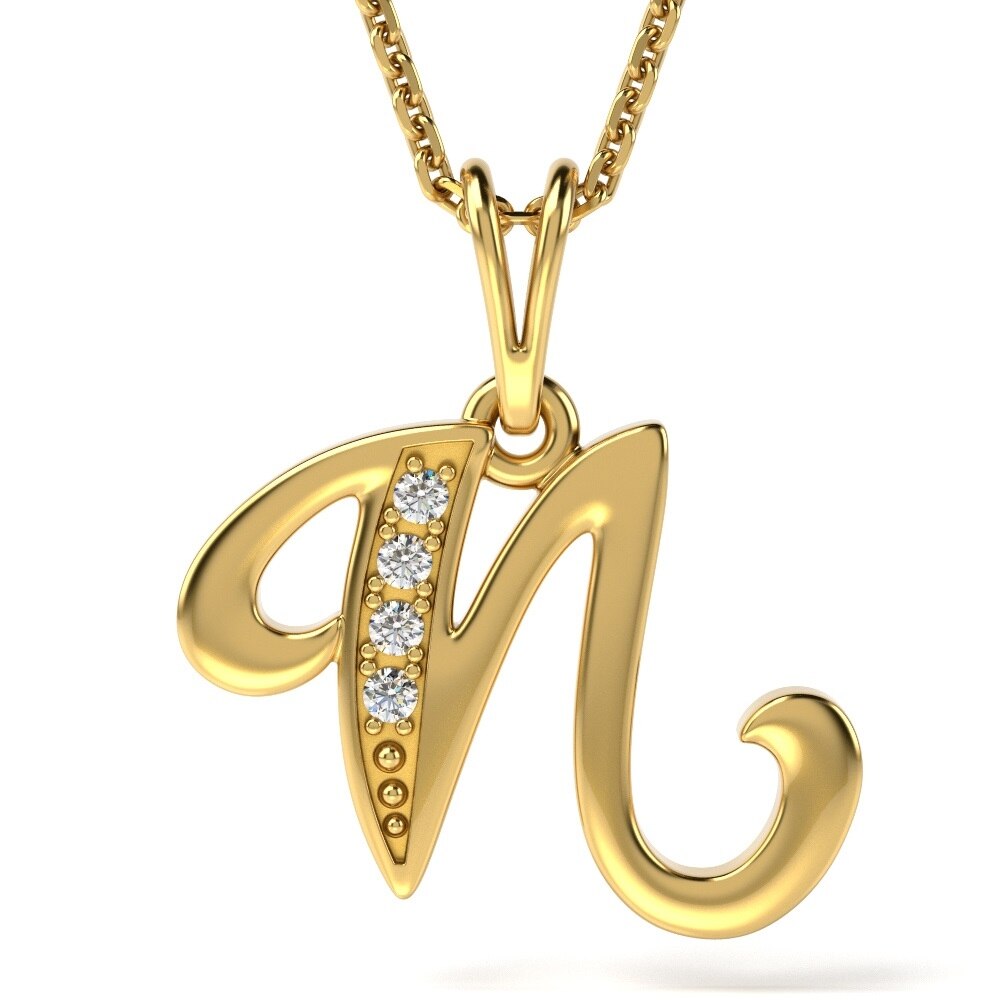 Lantisor cu pandantiv din aur galben model Litera N