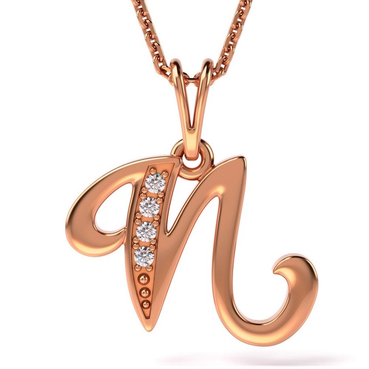 Colier din aur roz cu pandantiv Initiala N