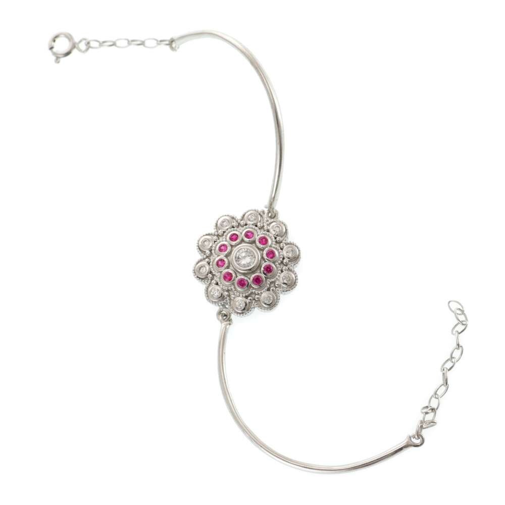 Bratara Argint Pink Flower Semi-Fixa