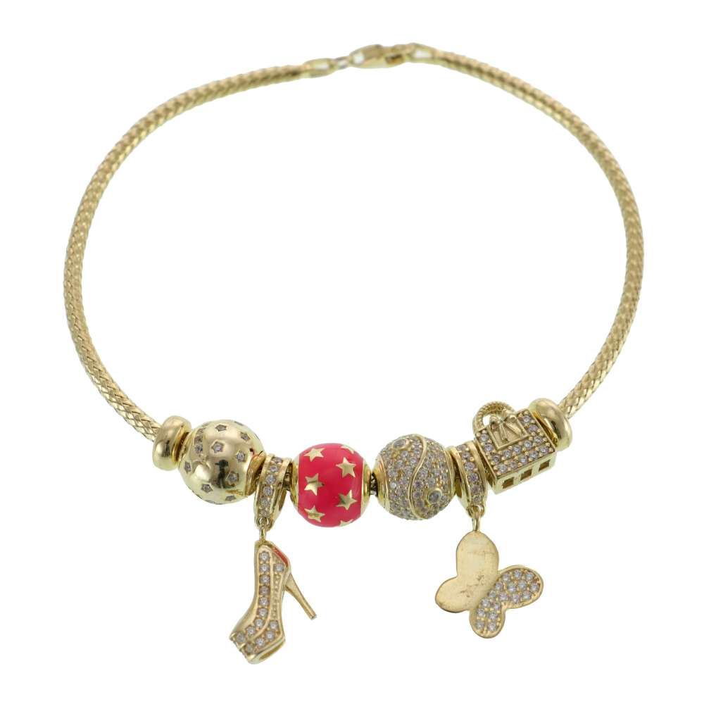 Bratara Argint Gold Charms Heels cu 6 Pandantive