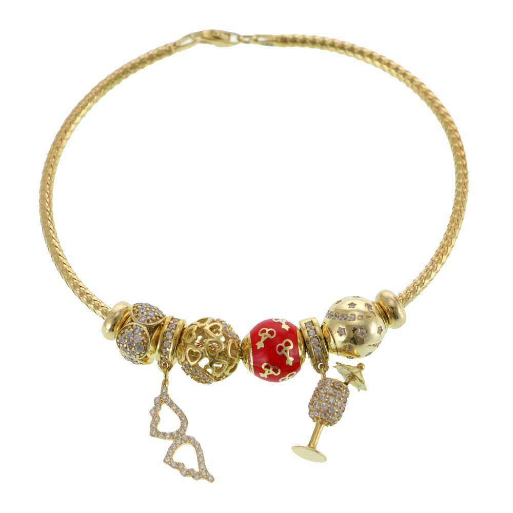 Bratara Argint Gold Charms Honey cu 6 Pandantive