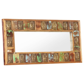 Oglinda placare Buddha, vidaXL, Lemn masiv reciclat-sticla, 110 x 50 cm, Multicolor Oglinda placare Buddha, vidaXL, Lemn masiv reciclat-sticla, 110 x 50 cm, Multicolor