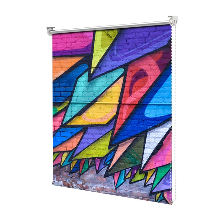 Roleta Art Shade tip Jaluzea cu Rulou si sistem inclus, Art Star, Ilustratie pe zid, Multicolor, Decoratiuni, Latime 60 cm x Inaltime 130 cm