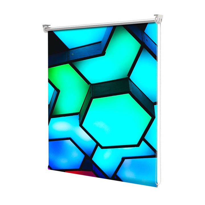 Roleta Art Shade tip Jaluzea cu Rulou si sistem inclus, Art Star, Forme hexagonale in culori vii, Multicolor, Decoratiuni, Latime 95 cm x Inaltime 130 cm