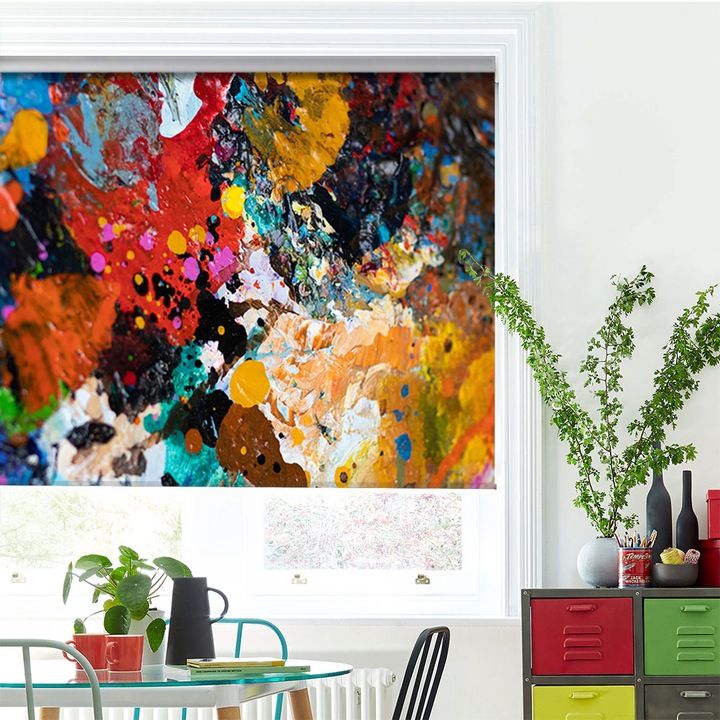 Roleta Art Shade tip Jaluzea cu Rulou si sistem inclus, Art Star, Pete colorate multiple, Multicolor, Decoratiuni, Latime 150 cm x Inaltime 190 cm