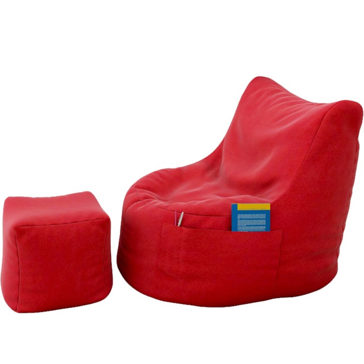 Set Fotoliu si taburet Topcho, Tapitat, Rosu