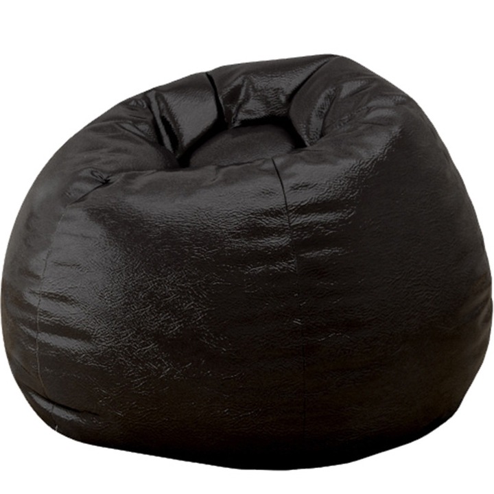 Fotoliu tip Puf Topcho, Model Mar, Piele ecologica, Negru