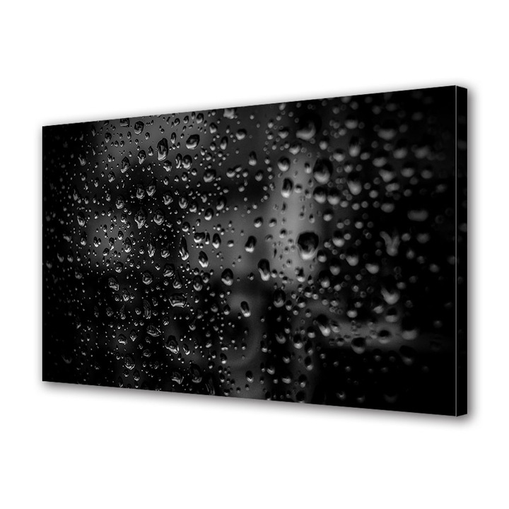 Tablou Canvas Fosforescent, Luminos in Intuneric, Premium, Art Star, Picaturi de ploaie in alb si negru, Abstract, Panza pe cadru de lemn, Decoratiuni Moderne pentru Casa, 20 x 30 cm