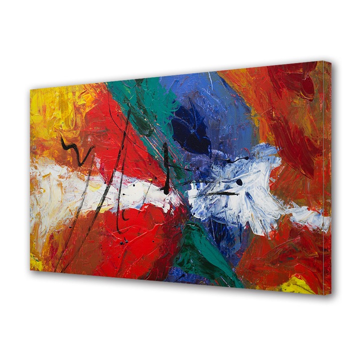 Tablou Canvas Premium, Art Star, Rosu, galben si albastru, Abstract, Panza pe cadru de lemn, Decoratiuni Moderne pentru Casa, 40 x 60 cm
