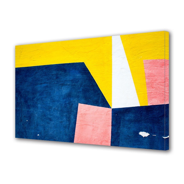 Tablou Canvas Premium, Art Star, Geometrie in galben, albastru si roz, Abstract, Panza pe cadru de lemn, Decoratiuni Moderne pentru Casa, 20 x 30 cm