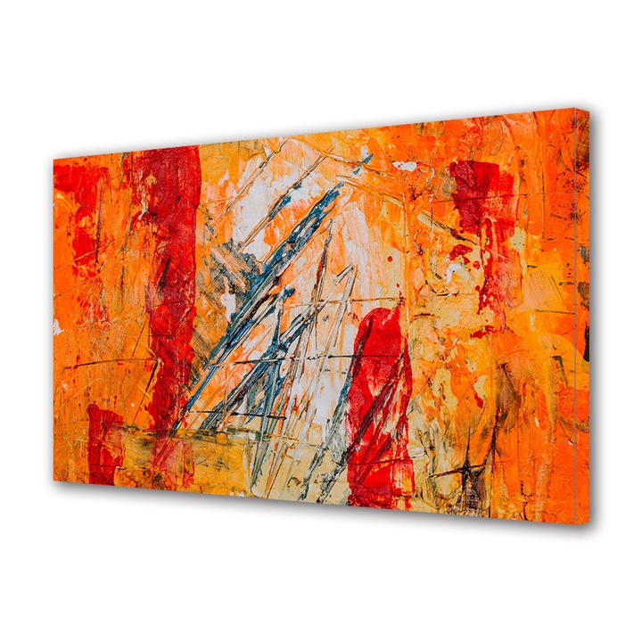 Tablou Canvas Premium, Art Star, Oranj cu dungi albastre, Abstract, Panza pe cadru de lemn, Decoratiuni Moderne pentru Casa, 30 x 45 cm