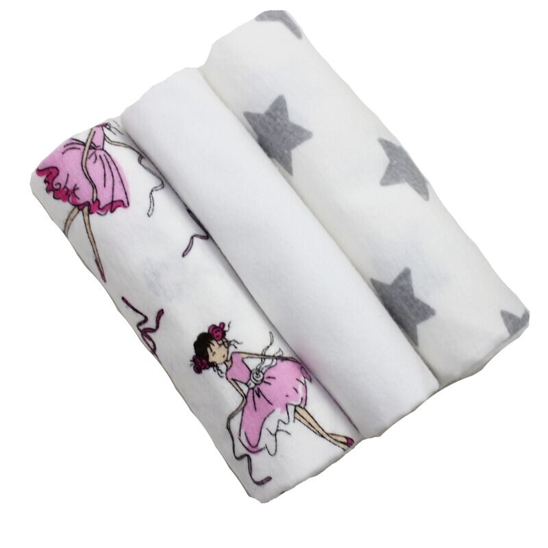 Set 3 scutece, Balerina roz si stelute gri, 80x70 cm
