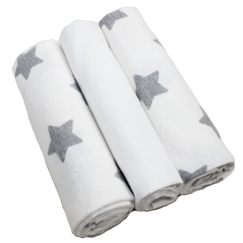 Set 3 scutece, bumbac alb cu stelute mari gri, 80x70 cm