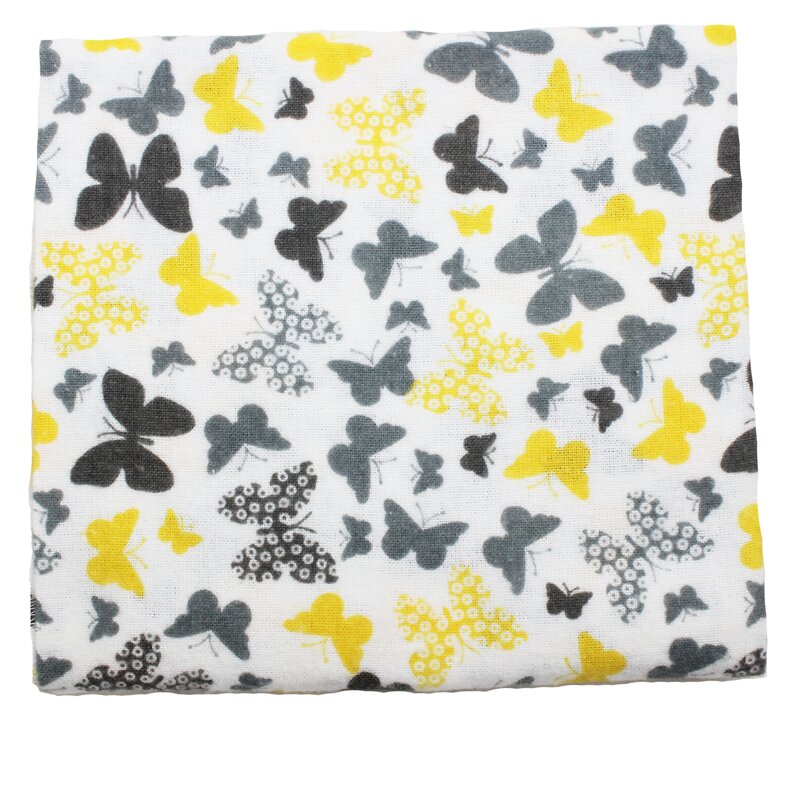 Scutec bumbac, alb cu fluturasi gri si galbeni, 80x70 cm