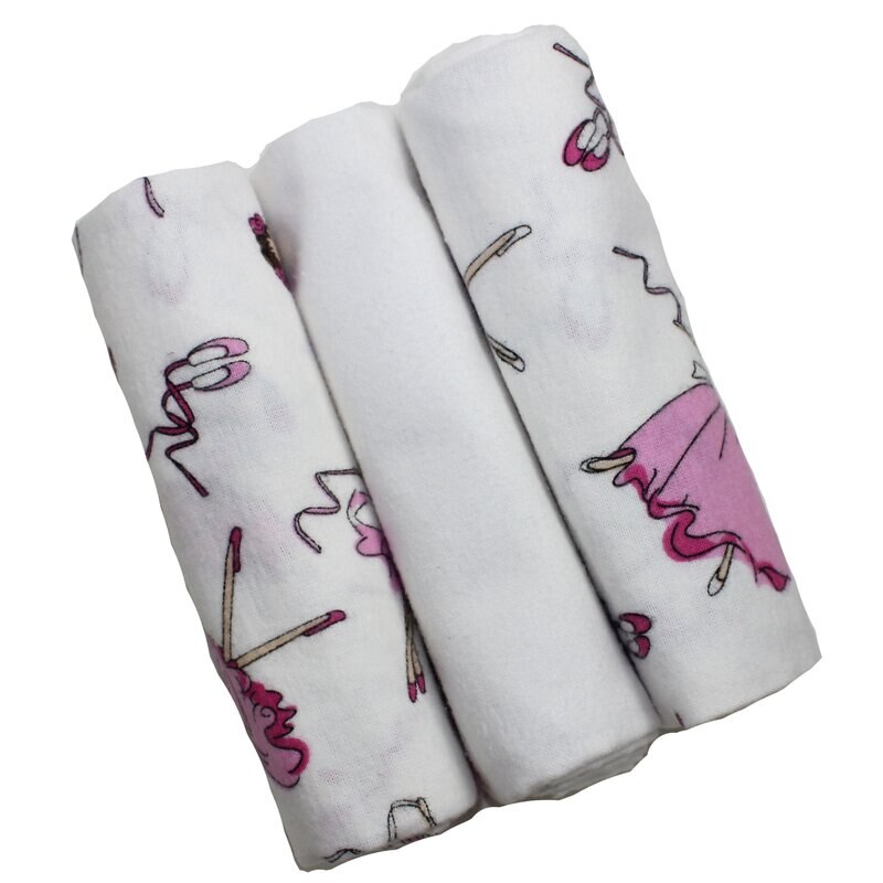 Set 3 scutece, bumbac, Balerina roz cu alb, 80x70 cm