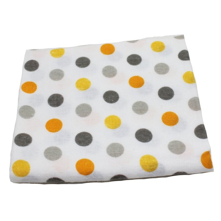 Scutec bumbac, alb cu buline galbene si gri, 80x70 cm