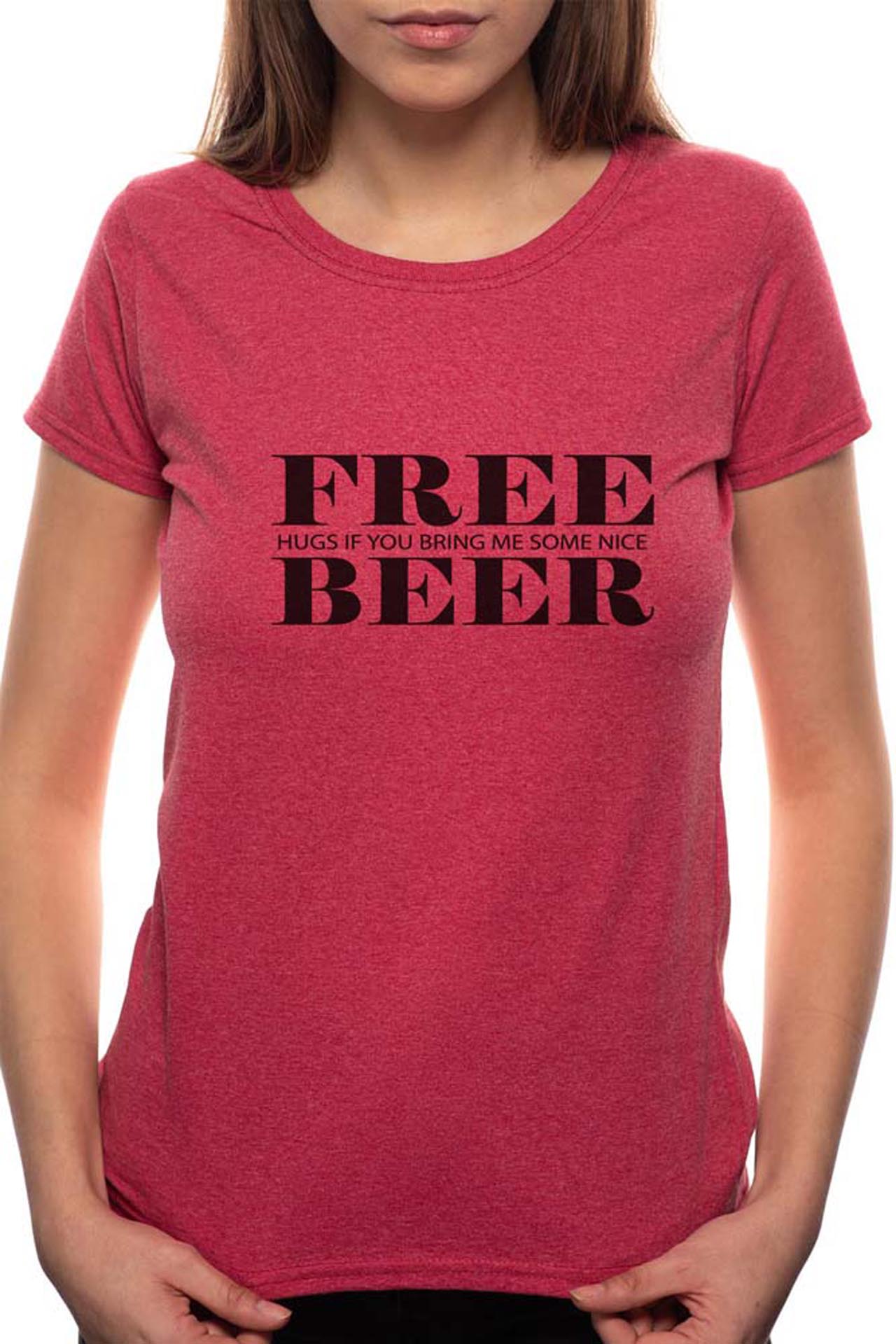 Tricou dama, Free Beer, 100% Bumbac, BR38, Bordeaux Red