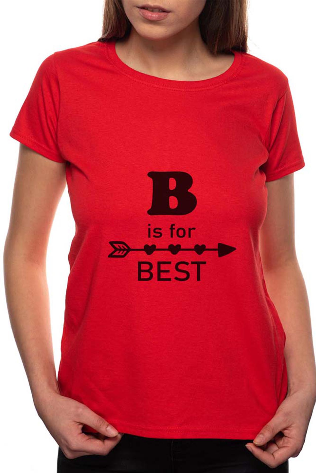 Tricou dama, B Is For The Best, 100% Bumbac, R36, Rosu