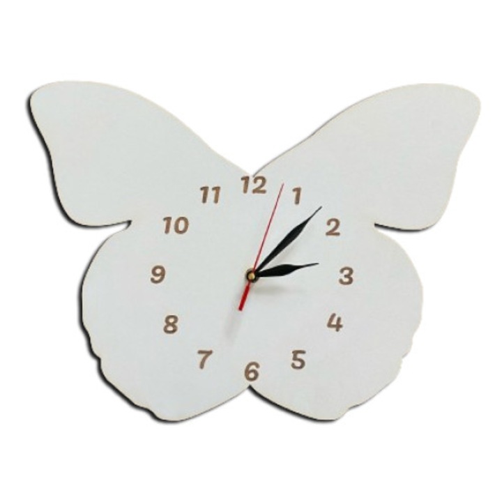 Ceas de perete Lumea Animalelor, Fluturas, pentru camera copiilor, lemn, 32 cm, Artemis Gift