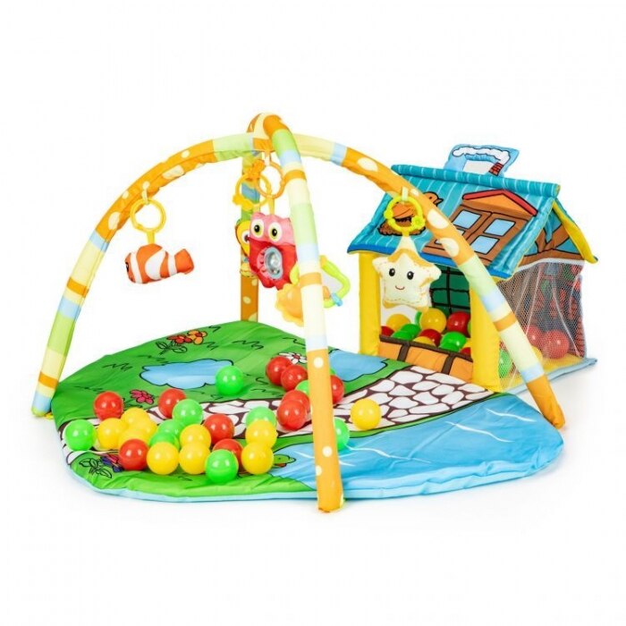 Salteluta de joaca pentru copii cu jucarii, casuta si 30 de bile ecotoys 518a-13