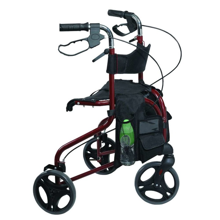 Rolator ortopedic pliabil cu 3 roti, scaun, buzunare depozitare si frana