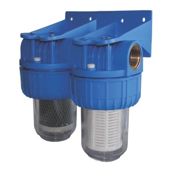 Filtre de apa TITAN 2 x 5” cu 1” in linie pentru filtrare mecanica cu cartuse filtrante - nylon + carbune activ Filtre de apa TITAN 2 x 5” cu 1” in linie pentru filtrare mecanica cu cartuse filtrante - nylon + carbune activ