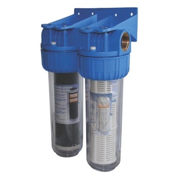 Filtre de apa TITAN 2 x 10” cu ¾” in linie pentru filtrare mecanica cu cartuse filtrante - nylon + carbune activ Filtre de apa TITAN 2 x 10” cu ¾” in linie pentru filtrare mecanica cu cartuse filtrante - nylon + carbune activ