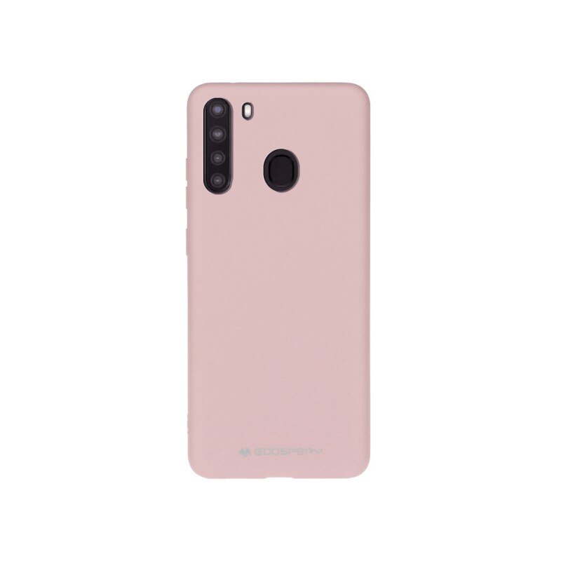 Husa Spate Mercury Goospery Silicone Compatibila Cu Samsung Galaxy A21, Interior Alcantara, Pink Sand