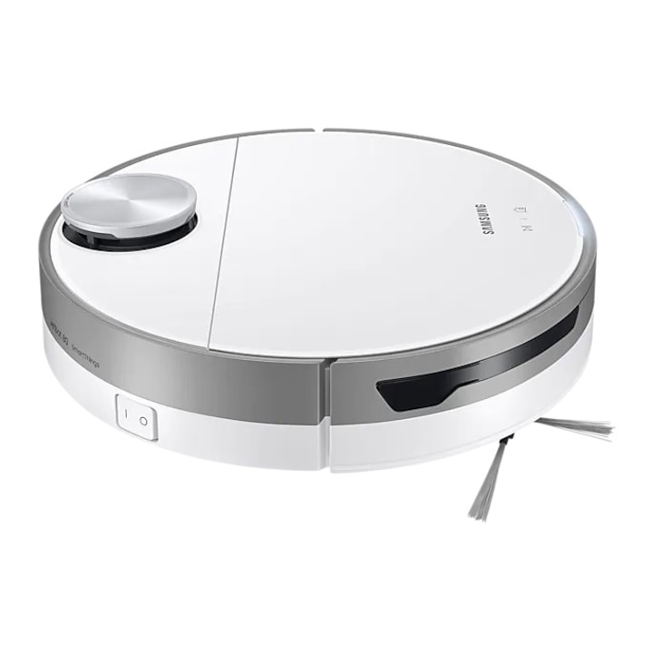 Робот прахосмукачка Samsung JetBot+ VR30T85513W/GE, 60W, Чиста станция, Дигитален инверторен двигател, Сензор Li-Dar, Сензор за стъпки, Wi-Fi, 99,99% филтриране, Select & Go, no go Zone, Суха прахосмукачка, 0,3 л вакуум/ 2,5 л станция, Бял