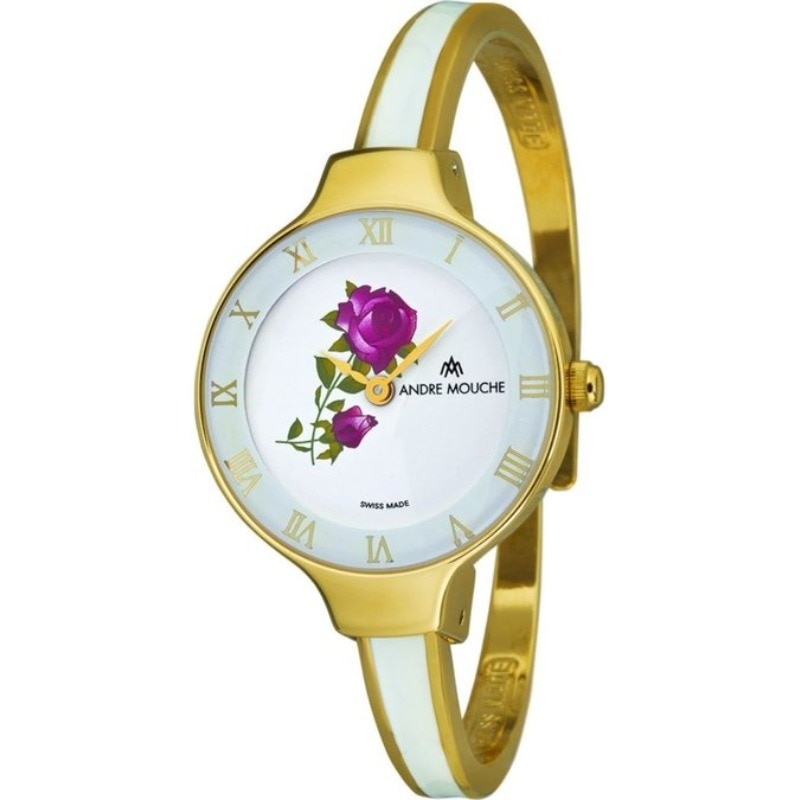 Ceas analogic pentru femei, Andre Mouche, 424-01101, Quartz, 25 mm, Auriu/Alb