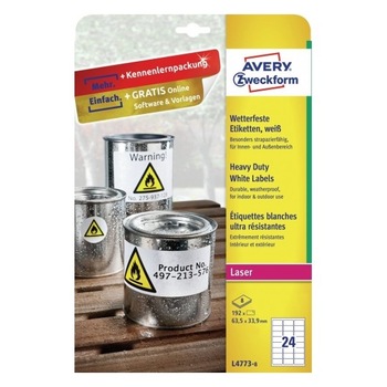 Etichete Avery Zweckform L4773-8, impermeabile 24/A4, 63,5x33,9mm, 8 coli/top Etichete Avery Zweckform L4773-8, impermeabile 24/A4, 63,5x33,9mm, 8 coli/top