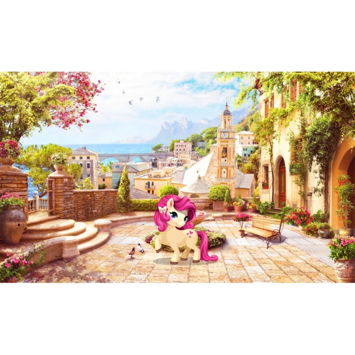 Fototapet desene unicorn oras medieval 360x250cm hartie blueback