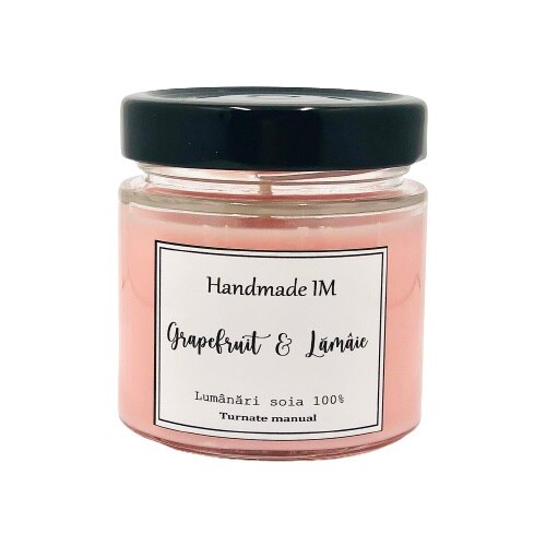 Lumanare parfumata din ceara de soia, Handmade IM, Grapefruit si lamaie, 170 g
