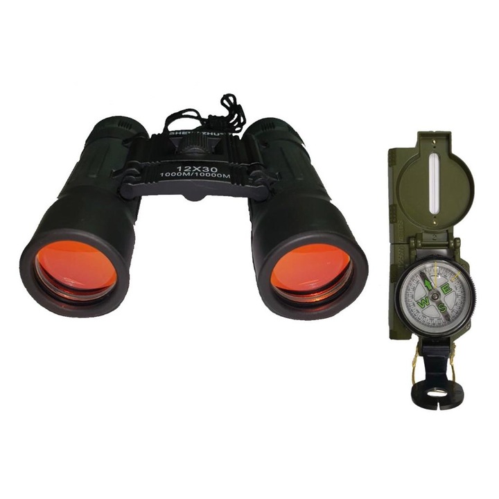 Kit camping si drumetii explorer format din mini binoclu si busola