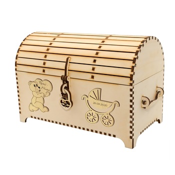 Cufar pentru trusou botez, personalizat, din lemn, lucrat manual Cufar pentru trusou botez, personalizat, din lemn, lucrat manual