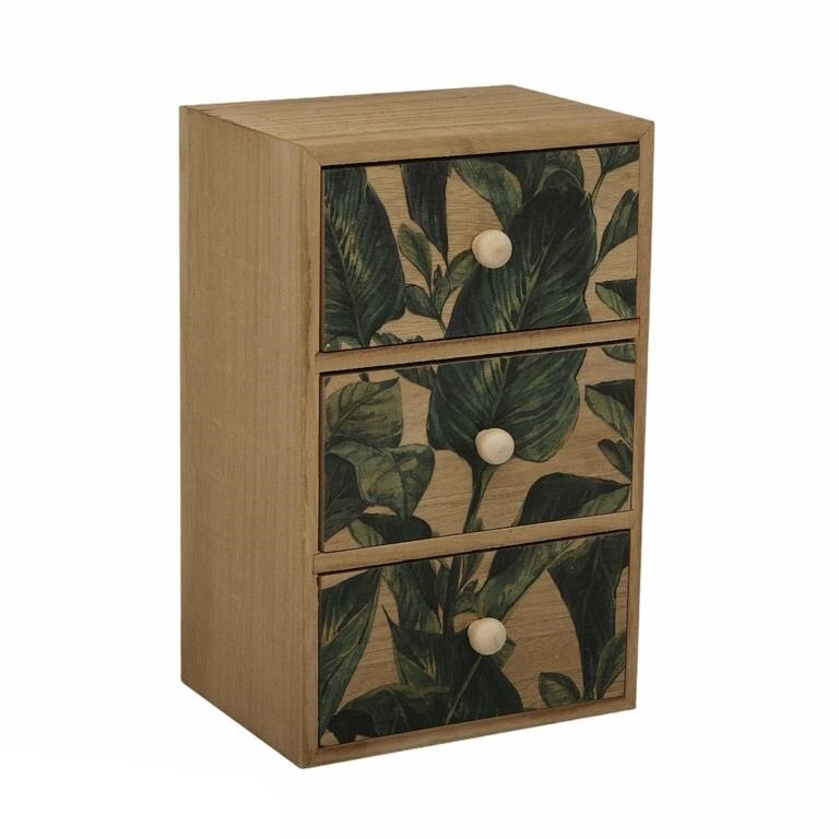 Caseta de bijuterii Versa Home, lemn, imprimeu floral, 25 Cm