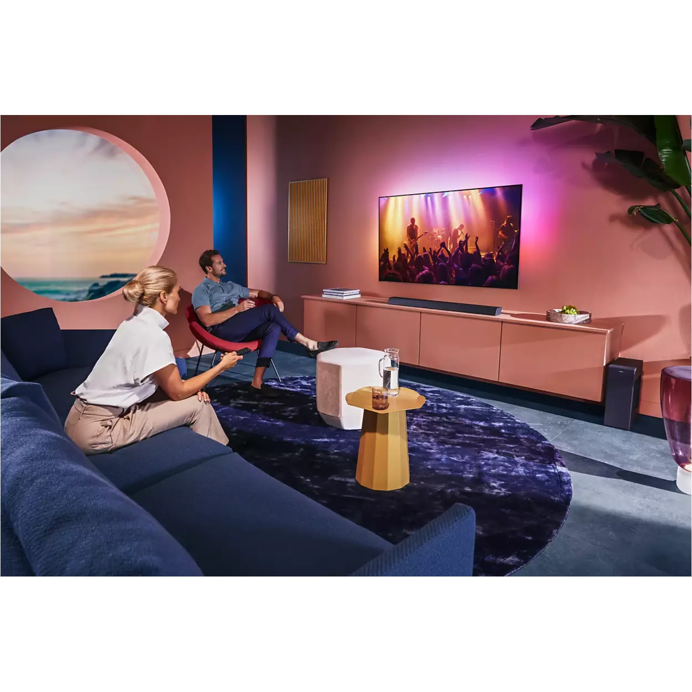 Soundbar Philips 3.1 cu subwoofer wireless si Compatibila cu DTS Play-FI, 1 woofer de 6,5", 300 W RMS, Dolby Atmos, Google Asistant/Alexa, Negru