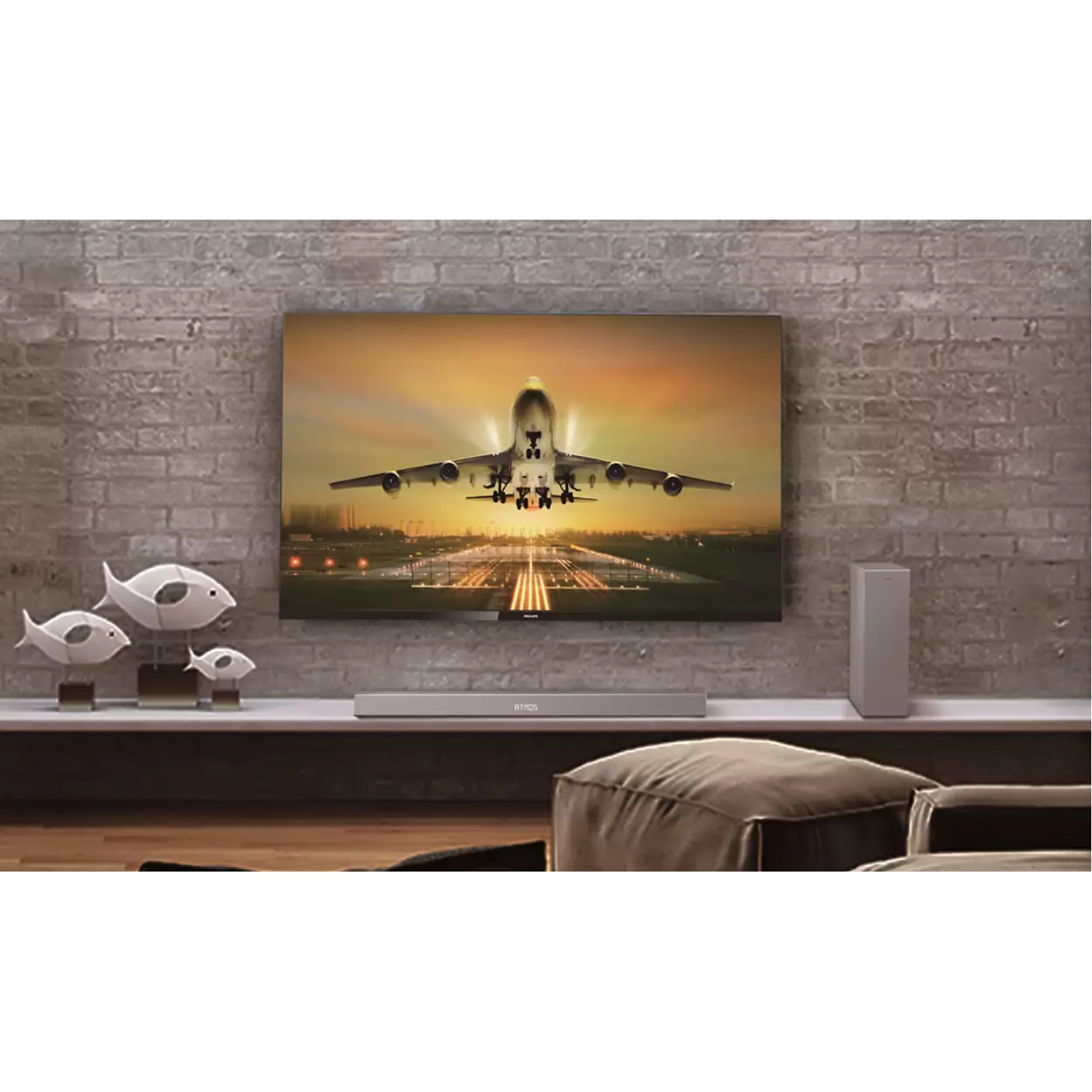 Soundbar 2.1 Philips cu Subwoofer Wireless, Asistenti Vocali, Dolby Atmos, Compatibil cu DTS Play-Fi, 200 W, Woofer de 1 x 5,25", Bluetooth, Google / Alexa / Apple Airplay / Spotify Connect / Chromecast, Gri