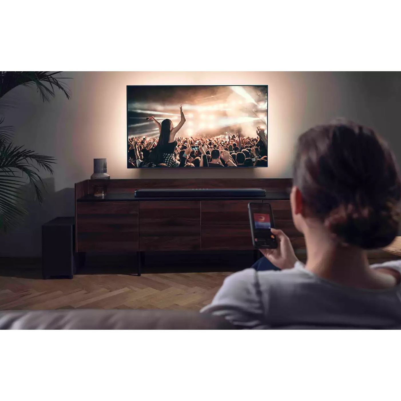 Soundbar Philips 5.1.2 cu Subwoofer Wireless, Dolby Atmos si IMAX Enhanced, DTS Play-FI, 8", Bluetooth 4.2, Spotify Connect, 410 W, Asistenti Vocali, Negru
