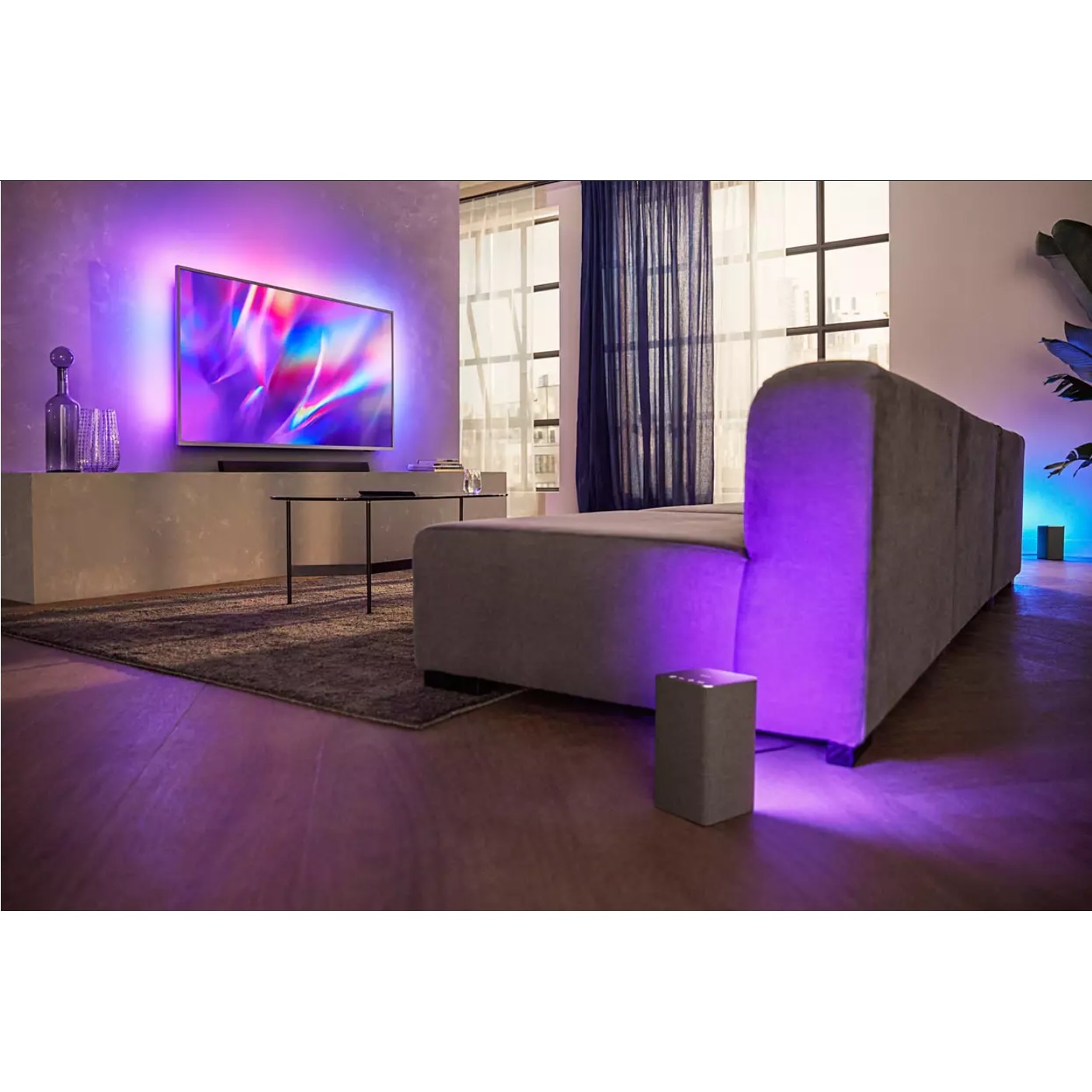 Soundbar Philips 2.1 cu subwoofer wireless, Woofer de 1 x 5,25", DTS Play-Fi, Google / Alexa si Apple Airplay 2, Spotify Connect, 200 W, Dolby Atmos, Negru