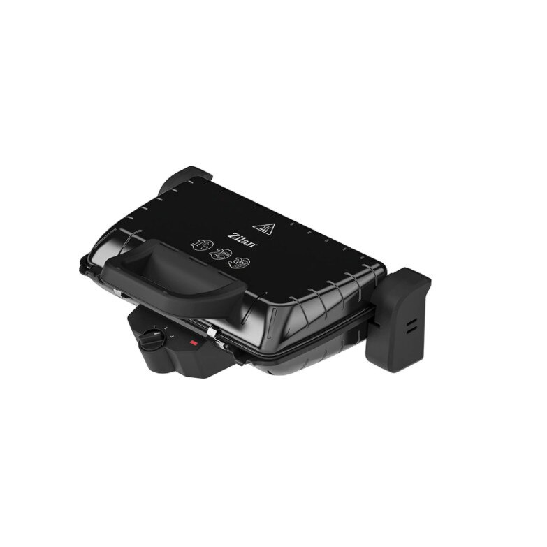 Sandwich-Maker, Putere 1600W, Deschidere 180 °, Recipient pentru Scurgere, Placi Antiaderente, Termostat Reglabil, Negru