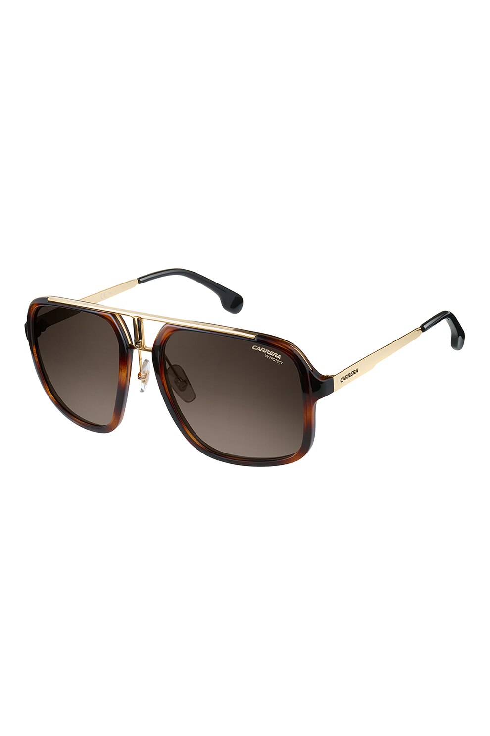 Carrera, Ochelari de soare patrati, aviator, unisex, cu aspect tortoise, Auriu/Maro/Negru, 57-20-140 Standard
