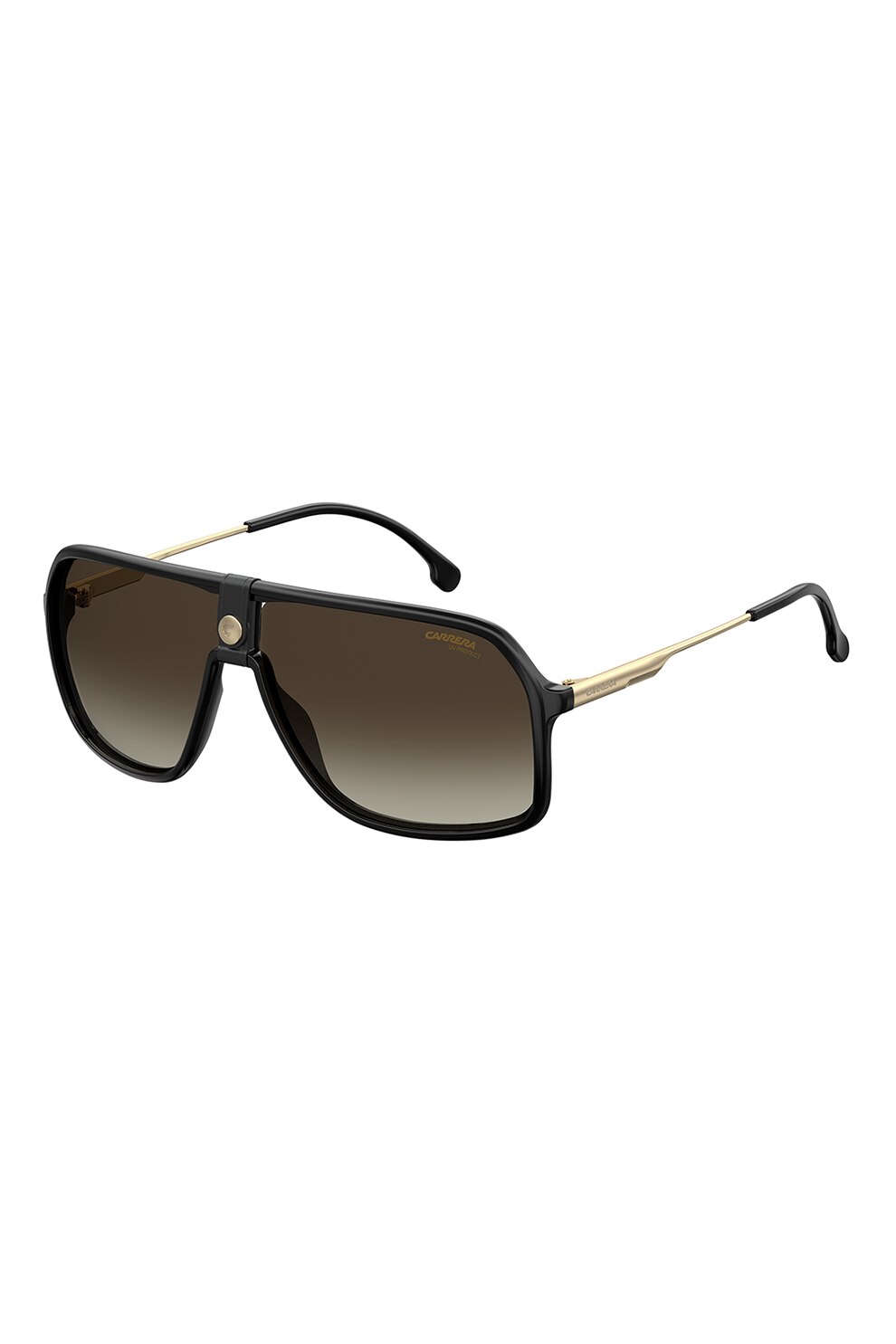 Carrera, Ochelari de soare shield, cu lentile in degrade, Negru/Auriu, 64-10-140 Standard