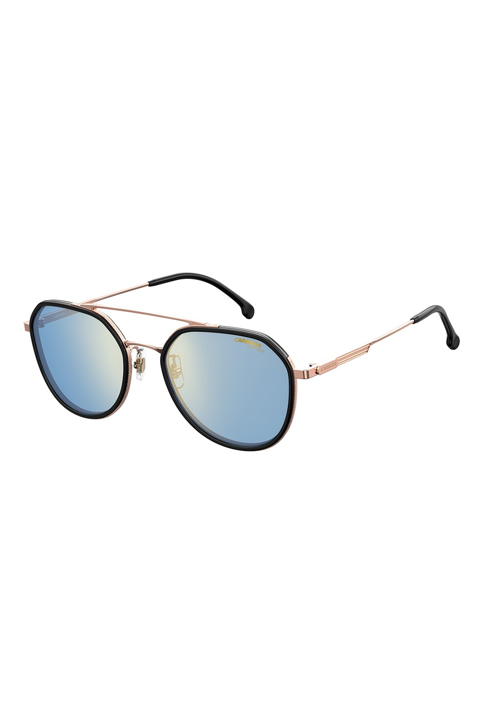 Carrera, Ochelari de soare aviator, unisex, cu logo, Negru/Auriu/Albastru, 55-20-145 Standard
