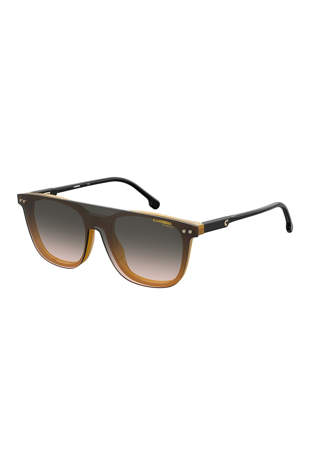 Carrera, Ochelari de soare patrati, unisex, cu detalii logo, Ocru/Negru, 48-18-135 Standard